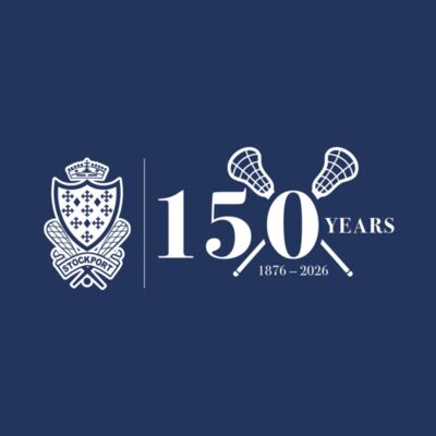 stockport 150 logo white on blue Thumbnail